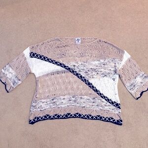Rain Rose Lightweight Open Knit Sweater Size XL Tan Cream Boho Cover Up Coquette